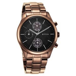 Titan Neo Splash Quartz Multifunction Black Dial Brown Stainless Steel Strap Watch for Men - NT1805QM04